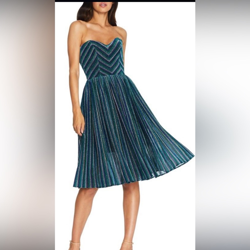 Rosalie Metallic Stripe Strapless Cocktail Dress